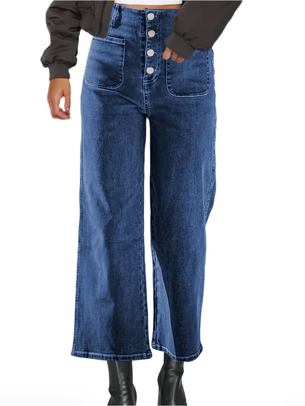 High-Waist Wide-Leg Women’s Jeans in Dark Blue